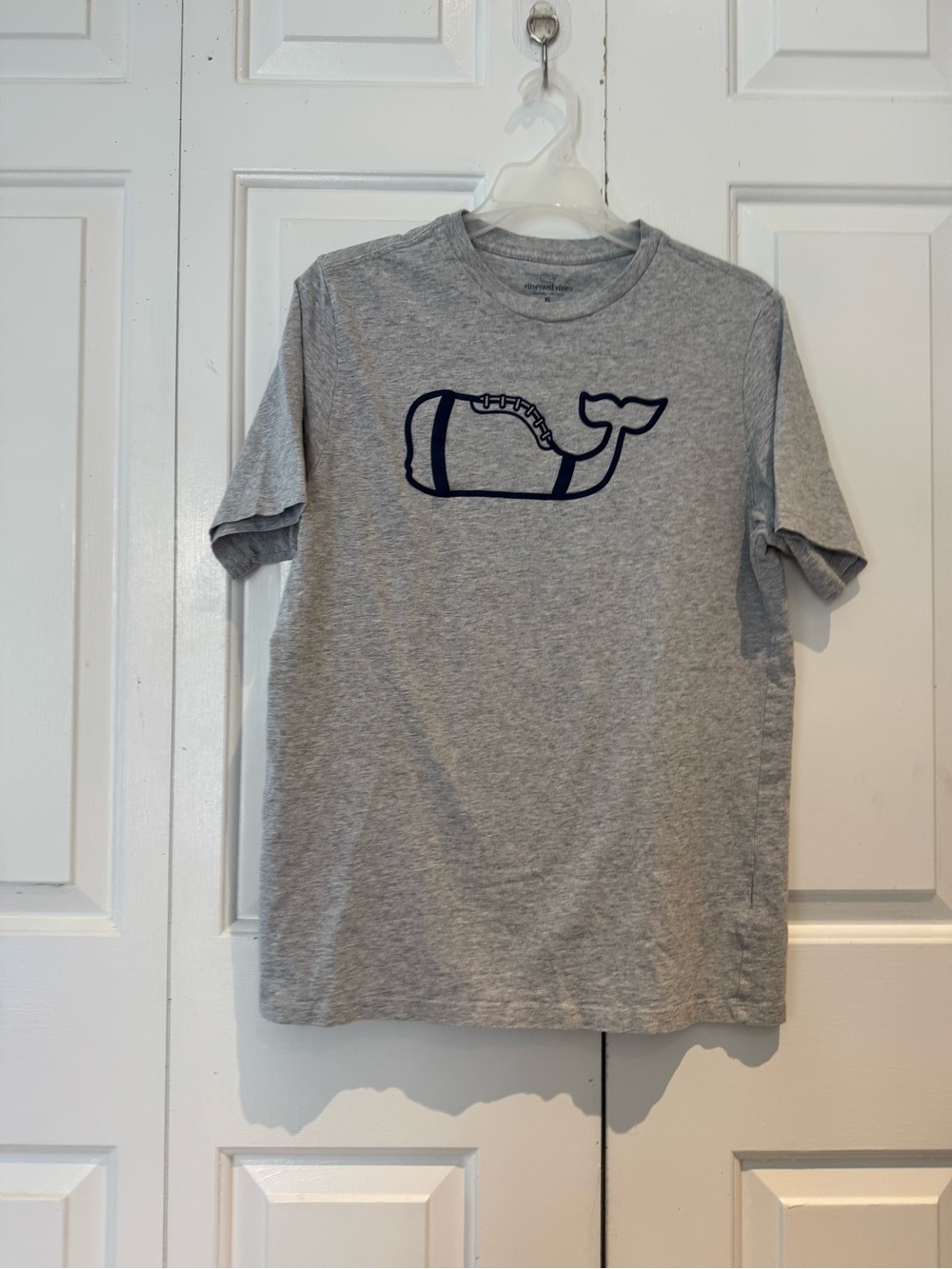 Vineyard Vines Gray Tee with Navy Whale Logo - Kids Short Sleeve